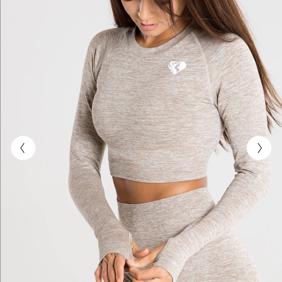 Women's Best Move Seamless Long Sleeve Crop Top - Small - Brown Grey Marl 🤎 - Picture 2 of 6